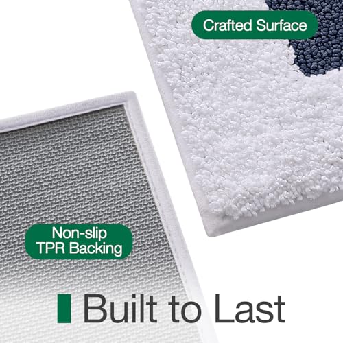 LUMI Bathroom Rug, Non Slip Absorbent Bath Mat, White Blue, 24"x36" - color: White+blue, size: 24"x36"