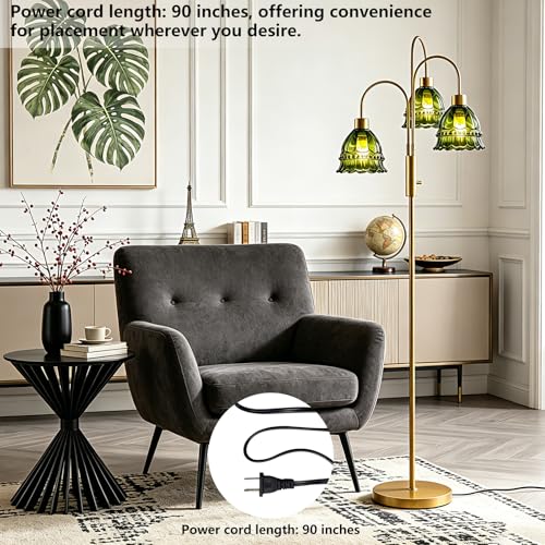 3-Light Glass Floor Lamp Green Shade 70" Gold Dimmable Tall Standing Lamp - color: Green Lace-Gold