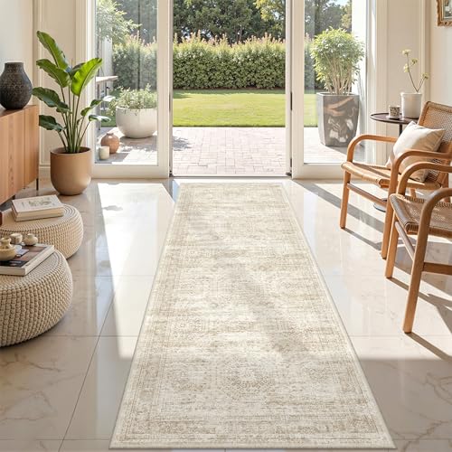 2x7 Runner Rug Non Slip,Washable Hallway Runner Rug,Beige - color: Beige/Ivory, size: 2' x 7' (Runner)