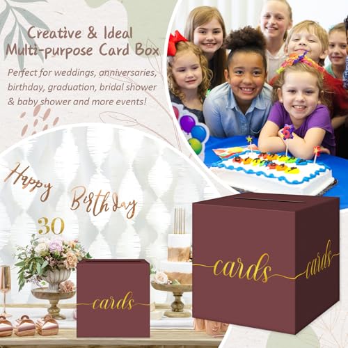 Elegant Maroon Graduation Card Box, Gold Foil Gift Card Box for Party - color: Z05 Maroon and Gold Foil