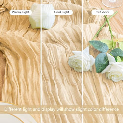 Cheesecloth Table Runner 10FT Sand Boho Gauze Rustic Sheer Table Runners - color: Sand, size: 1 Pack