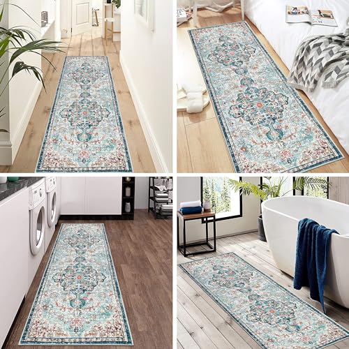 Pauwer Hallway Runner Rug 2x6, Washable Non Slip Boho Kitchen Runner, Teal - color: Teal, size: 2' x 6' (Runner)