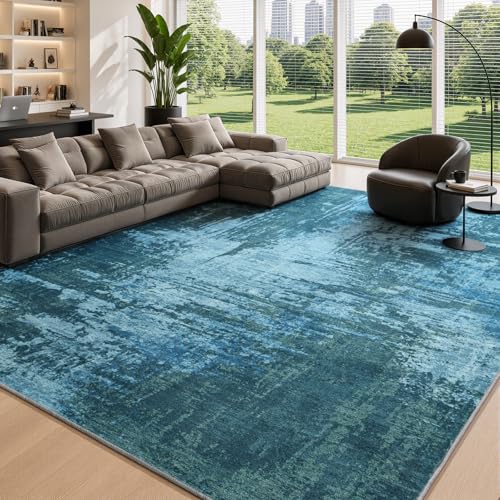 Merelax 6x9 Blue Washable Area Rug Non-Slip Faux Wool Abstract Rug - color: Blue, size: 6' x 9'(72''x108'')