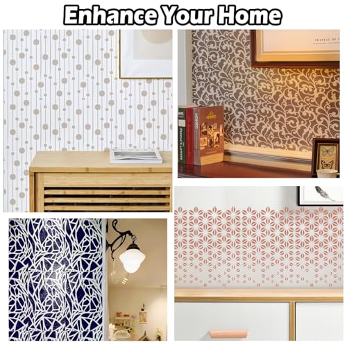 Yazhiji 8PCS Geometric Stencils for Painting, Reusable Large Size Geometric Painting Stencils Abstract Layering Stencil for Painting on Wood Canvas Furniture Wall Floor Decor Drawing DIY Art Supplies - style: Geometric-2