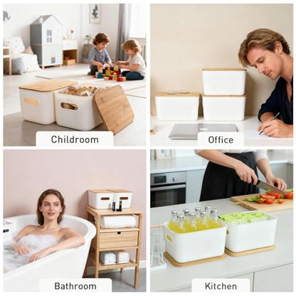 Citylife 7 QT Storage Bins with Bamboo Lids, Stackable with Handles, 4-Pack