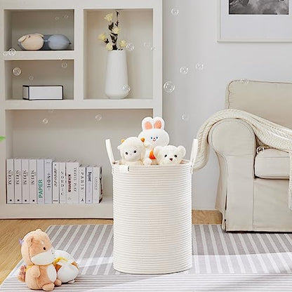 VIPOSCO 53L Tall Woven Rope Laundry Hamper, Leather Handles, White - color: White, size: 53L