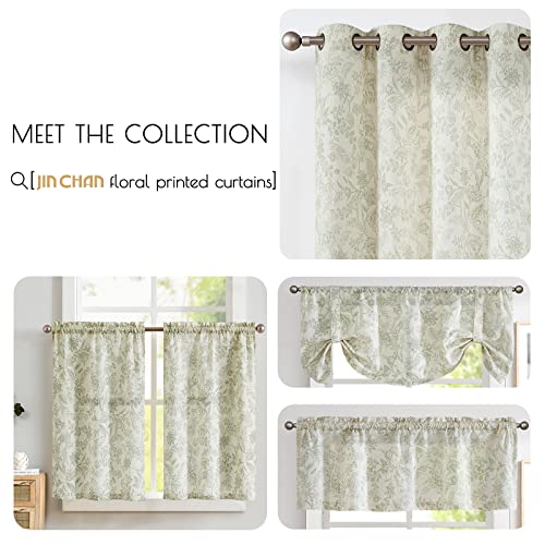 jinchan Green Floral Kitchen Tier Curtains Botanic 36 Inch Tie Top 2 Panles - color: Devon Sage Green on Linen, size: 26"W x 36"L (Pack of 2)