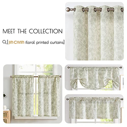 jinchan Green Floral Kitchen Tier Curtains Botanic 36 Inch Tie Top 2 Panles - color: Devon Sage Green on Linen, size: 26"W x 36"L (Pack of 2)