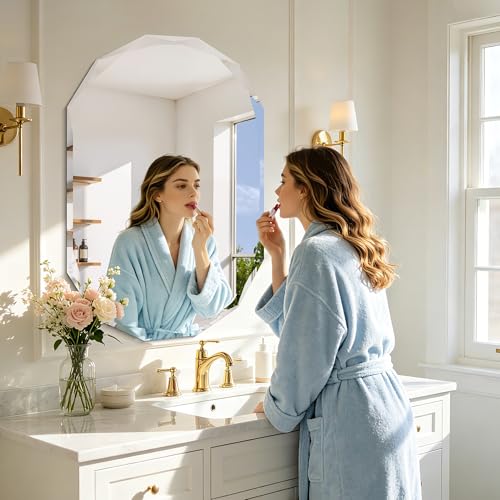 GLASHOM Frameless Oval Bathroom Mirror, 24x36 inch Beveled Wall Mirror - size: 24"L x 36"W