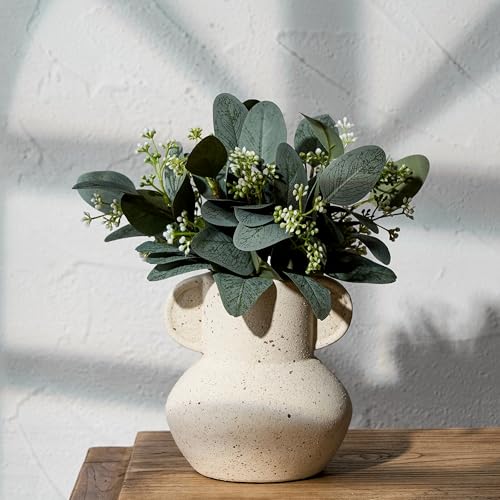 Emotionally Grounded Vase, Vaseking Ceramic Rustic Vase with 2 Handles, 6.1 inch Minimalist Decorative Farmhouse Vases for Home Decor, Living Room, Enterway, Table Decoration, Speckled White - color: 18589-speckled White