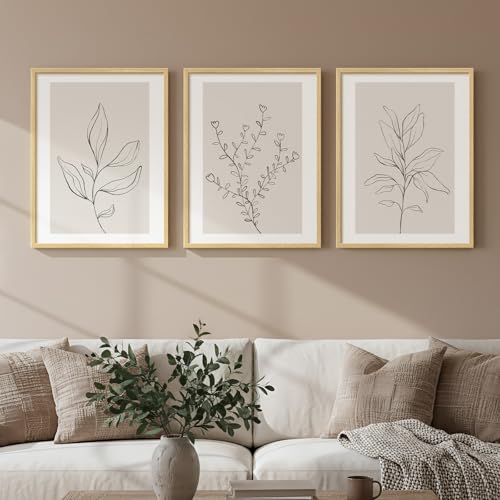Framed Neutral Botanical Minimalist Line Canvas Wall Art Bedroom, 12x16 In | Neutral botanical line, 3 piece, Canvas print, Modern minimalist pictures, Beige plant artwork, Master guest bedroom wall art - color: Neutral Beige