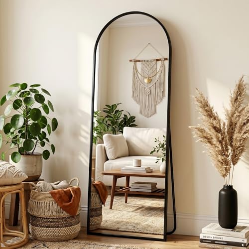 Full Length Mirror, 58" x 19" Arched Full Body Mirror Large Standing Floor Mirrors, Mirrors for Bedroom, Bathroom, Living Room Standing or Wall Leaning, Black - color: Black, size: 58"L x 19"W