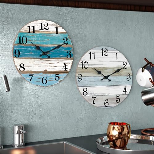 CHYLIN Wall Clock Beach Battery Operated Silent Non-Ticking 8" Coastal - color: A-blue,white, size: 8 inch