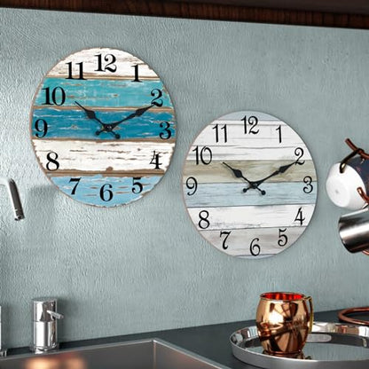 CHYLIN Wall Clock Beach Battery Operated Silent Non-Ticking 8" Coastal - color: A-blue,white, size: 8 inch