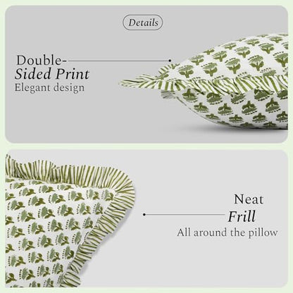 CPC Emerald Green Block Print Ruffle Sham Pillow Cover 20x54 Inch Pack of 1 - color: Emerald Green, size: 54" x 20" (Pack of 1)