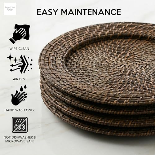 ChargeIt by Jay Rattan Charger Plates Hand Woven Round Brown, 13" - 4 Set - color: Brick Brown, size: 4 Pack