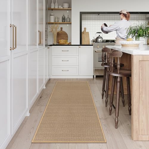 Lahome Farmhouse Kitchen Runner Rug, 2x5 Entryway Rugs Washable Non Slip - color: Beige/Khaki, size: 2' x 5'