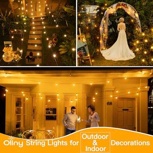 Ollny Outdoor String Lights, 25FT LED Patio Lights Waterproof Plug in - color: Black Wire, size: 25FT-Warm White