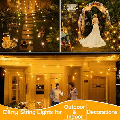 Ollny Outdoor String Lights, 25FT LED Patio Lights Waterproof Plug in - color: Black Wire, size: 25FT-Warm White