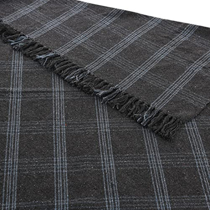 Creative Co-Op Recycled Cotton Blend Throw Blanket with Fringe, Grey Plaid (Pack of 4) - color: Grey, size: One Size (Pack of 4)