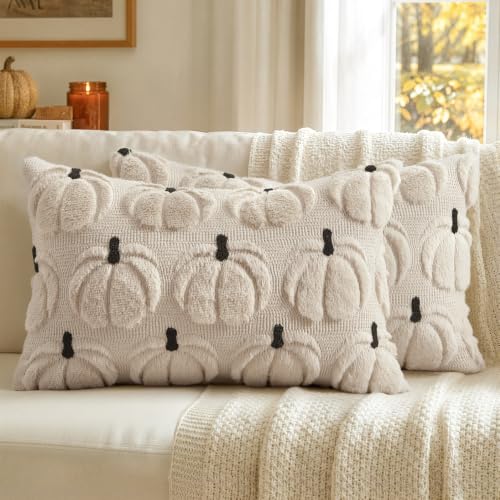 MIULEE Fall Pumpkin Pillow Covers Fall Decor Beige Pumpkin 12x20 - color: Beige Pumpkin, size: 20" x 12" (Pack of 2)