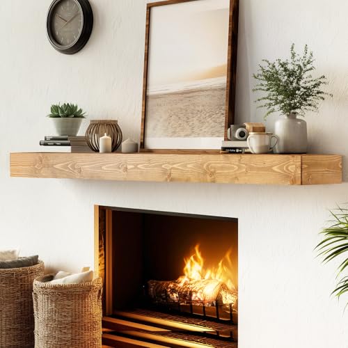 56x8x3in Rustic Fireplace Mantel Pine Wood, Natural Wood - color: Natural Wood, size: 56x3x8-hollow