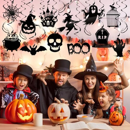 Halloween Hanging Swirls, 30Pcs Hanging Halloween Ceiling Streamers Black Spooky Ghost Claw Bat Pumpkin Swirls for Classroom Office Indoor Outdoor Party Supplies - color: Halloween Black