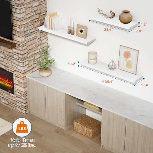 Harwaya White Floating Shelves 36 Inch Long, Large Wall Shelf for Bedroom - color: White, size: 36 x 8 Inch