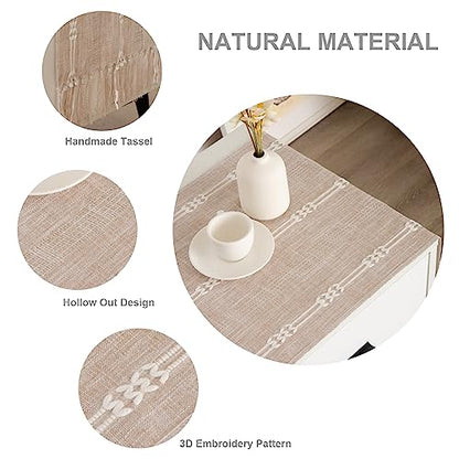 Rustic Small Boho Light Coffee Linen Style Table Runner 14x36 Inches - style: Light Coffee