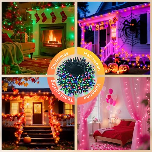 LitHome Color Changing Christmas String Lights Connectable, 66Ft 200 LED - color: Green Wire, size: 200LED / 66FT