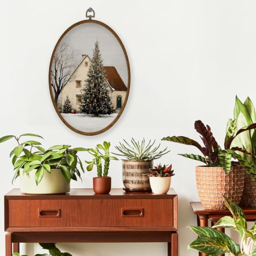 WULQYING Vintage Christmas Cottage Pine Oval Wall Art Decor Home 8.6x11.4 - color: Color03