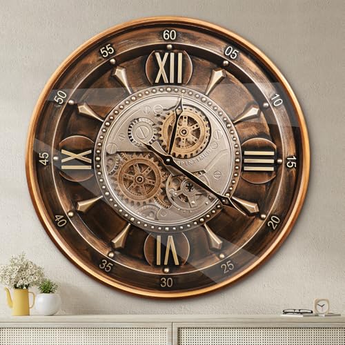 October Elf 24 Inch Wall Clock, Brown with Roman Numerals - color: 24 Inch Brown With Roman Numerals