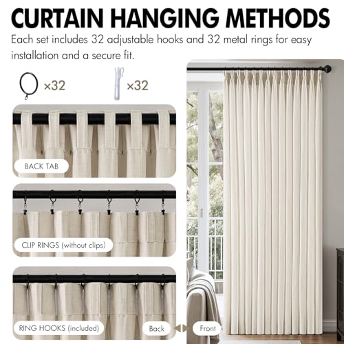 MIULEE Pinch Pleated Thick Linen Curtains 40x100 Inch Birch 4 Panels Set - color: Birch, size: 40"W x 100"L (Pack of 4)