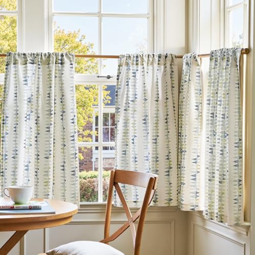 jinchan Dusty Blue Linen Kitchen Tier Curtains 24 Inch Modern Boho 2 Panels - color: Tribal | Dusty Blue on Linen, size: 26"W x 24"L (Pack of 2)