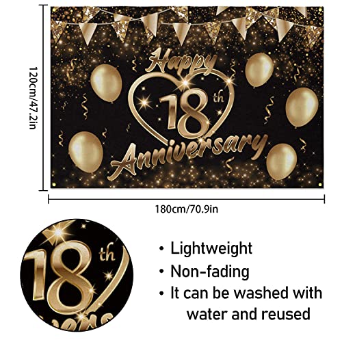 Happy 18th Anniversary Backdrop Party Decorations, Black Gold Glitter Bokeh Dots Valentine's Day Wedding Anniversary Party Photo Background Cake Table Banner Extra Large Wall Decor Props. 6 * 4ft (18) - color: 18