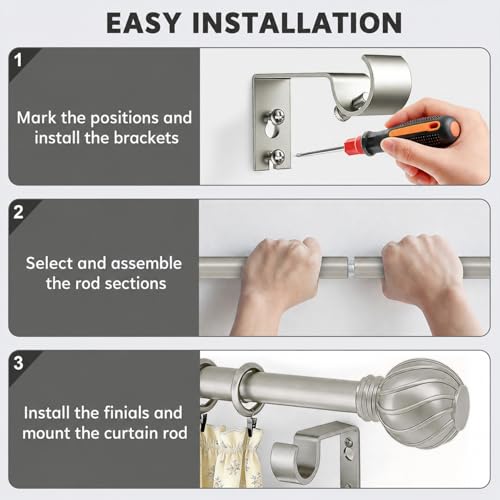 Silver Curtain Rods for Windows 72 to 144 Inch 7/8" Diameter - color: Silver, size: 36"-150"|1 Pack
