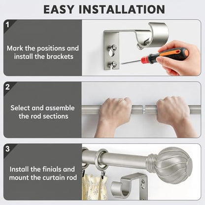 Silver Curtain Rods for Windows 66 to 120 Inch 7/8" Diameter Long - color: Silver, size: 36"-120"|1 Pack