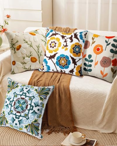 Embroidered Throw Pillow Cover, 18x18 Inch, Botanical - color: Plants, size: 18" x 18" (Pack of 1)