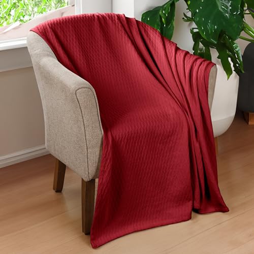 Superior Cotton Blanket, Lightweight, Breathable Bedding, Throw, Burgundy - color: Burgundy, size: Throw
