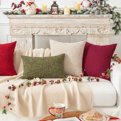 Kevin Textile Supersoft Faux Linen Square Christmas Throw Cushion Cover Pillowcase, Hidden Zipper, 18x18 inch(2 Piece, Burgundy) - color: Burgundy, size: 18" x 18" (Pack of 2)