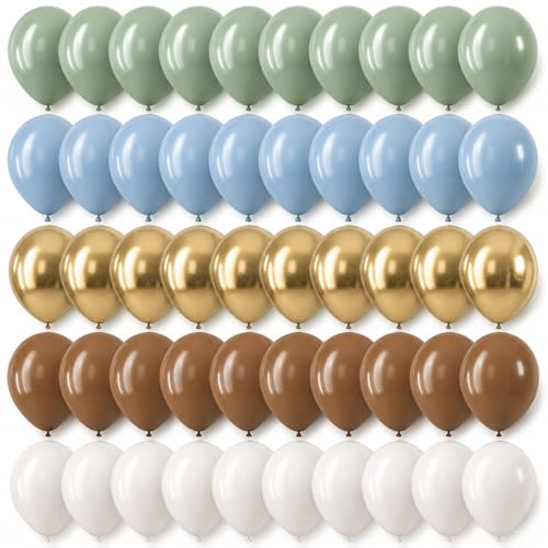 Sage Green Blue Brown Balloons, 12 Inch Dinosaur Theme Dusty Blue Green | Dark Brown Latex Balloons for Jungle Safari Woodland Dino Balloons Boho Baby Shower Birthday Party Decorations - color: Sage Green Blue Brown