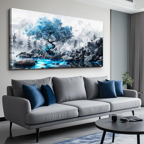 Canvas Wall Art for Living Room Black And White Landscape Tree 30x60 Inches - color: Blue Tree, size: 60"L x 30"W