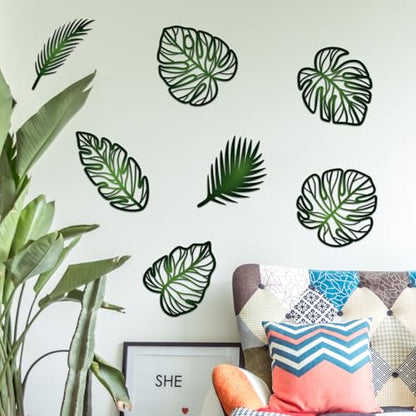 Zzbakress 7 Pcs Palm Tree Wall Art Leaves Wall Decor Tropical Wall Art Jungle Nursery Decor Monstera Room Decoration for Farmhouse Home Kitchen Bedroom Garden (Green)