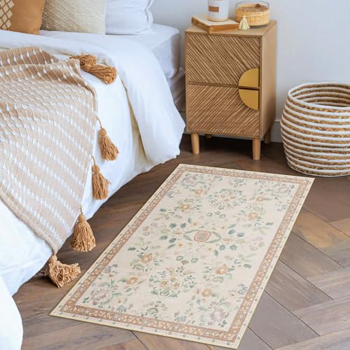 MUJOO Small Rug Washable 2x3 Area Rugs Non Slip Ultra-Thin Floral - color: Beige, size: 2' x 3' (Rectangular)