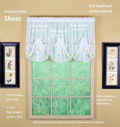 Today's Curtain,Vineyard 3-D Appliqué,Fan Insert, White, 30" W x 40" L - color: White, size: 30"W x 40"L (Pack of 1)
