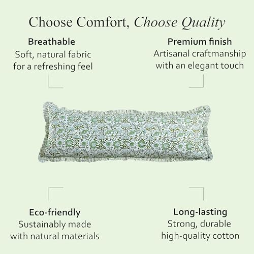 CPC Agate Green Block Print Ruffle Sham Pillow Cover 20x54 Inch, Pack of 1 - color: Agate Green, size: 54" x 20" (Pack of 1)