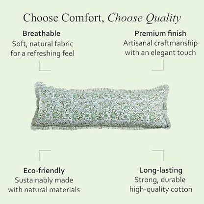 CPC Agate Green Block Print Ruffle Sham Pillow Cover 20x54 Inch, Pack of 1 - color: Agate Green, size: 54" x 20" (Pack of 1)