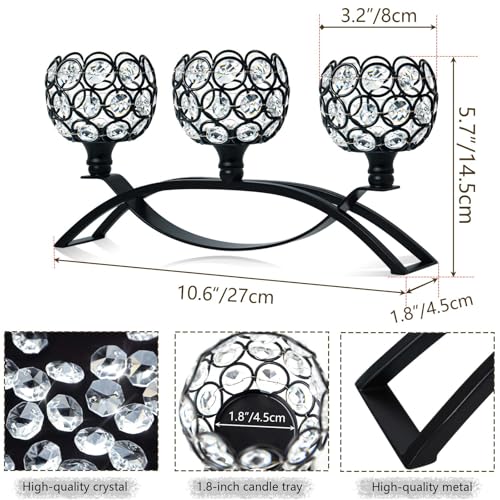 Crystal Tealight Candle Holder Centerpiece Home Decorative Candlestick Holder Elegant Table Centerpiece Home Decor Wedding Party Anniversary (Black, 3 Arm) - color: Black, size: 1 Piece