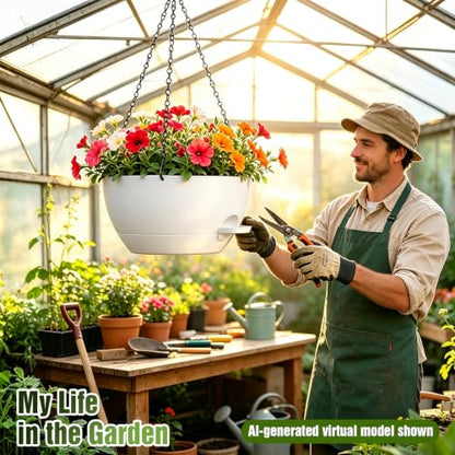 13 Inch Large Self Watering Hanging Planters 2 Pack with Saucers - color: White, size: 13 Inch 2 Pack