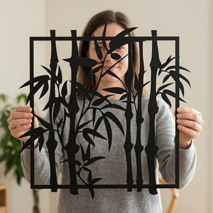 Metal Wall Decor | 17'' x 17'' x 0.05'' Bamboo Modern Art Themed Wall Decorations | Handmade Indoor and Outdoor Wall Art (Bamboo, Black) - size: 17'' x 17'', style: Bamboo